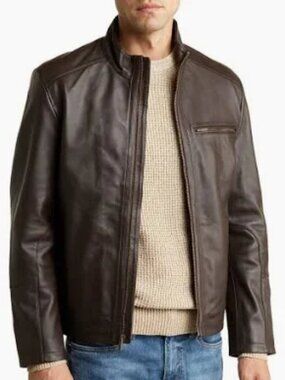 Cole Haan Lambskin Streamlined Leather Moto Jacket in Java Brown Size S NWT $698